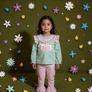 Marie Nicole First Down Embroidered Gingham 2pc Set Sz 12-18M